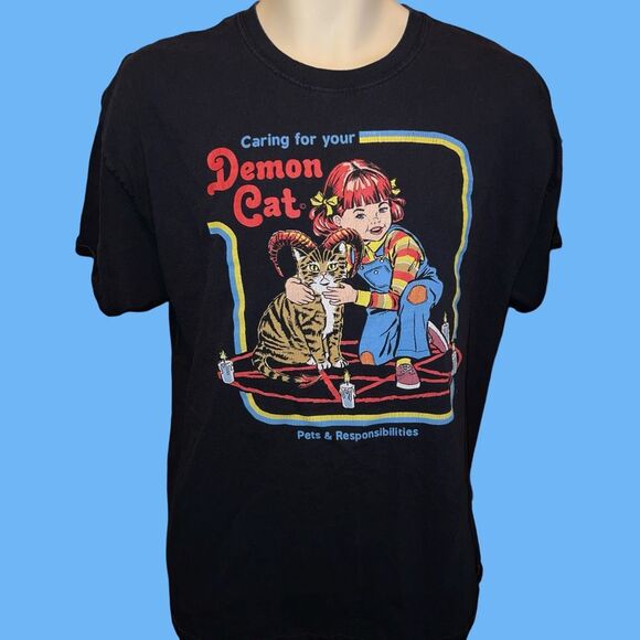 Steven Rhodes Caring For Your Demon Cat Black Graphic T-shirt Adult XL #119 - Picture 3 of 5